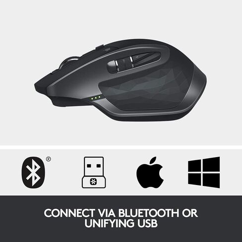 Logitech MX Master 2S Wireless Mouse, Multi-Device, Bluetooth or 2.4GHz Wireless with USB Unifying Receiver, 4000 DPI Any Surface Tracking, 7 Buttons, Fast Rechargeable, Laptop/PC/Mac/iPad - Graphite in Saudi Arabia