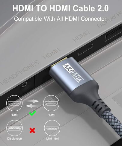 AkoaDa 4K HDMI Cable 15FT, 18Gbps 2.0 High Speed Gaming Cord 4K@60Hz HDR, 2K, ARC 3D Compatible for PS5/4, UHD TV and Blu-ray Player in Kuwait
