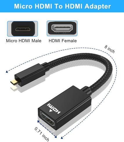 محول كابل Elebase Micro HDMI ذكر إلى HDMI أنثى، 4K/60 هرتز 0.67 قدم عالي السرعة من النوع D HDMI 2.0 موصل لـ Raspberry Pi 4 4b Model B، GoPro Black Hero 7 6 5 4، كاميرا Sony A6300، Nikon B500 in Kuwait