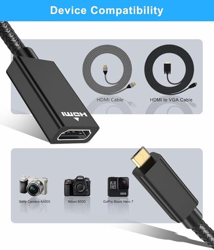 محول كابل Elebase Micro HDMI ذكر إلى HDMI أنثى، 4K/60 هرتز 0.67 قدم عالي السرعة من النوع D HDMI 2.0 موصل لـ Raspberry Pi 4 4b Model B، GoPro Black Hero 7 6 5 4، كاميرا Sony A6300، Nikon B500 in Kuwait
