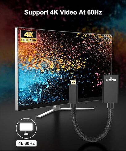 محول كابل Elebase Micro HDMI ذكر إلى HDMI أنثى، 4K/60 هرتز 0.67 قدم عالي السرعة من النوع D HDMI 2.0 موصل لـ Raspberry Pi 4 4b Model B، GoPro Black Hero 7 6 5 4، كاميرا Sony A6300، Nikon B500 in Kuwait