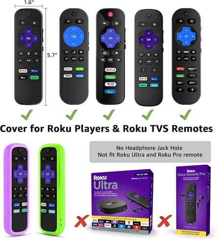 2 Pack Remote Cover for Roku TV Controller Glow in The Dark, Green Purple in Kuwait