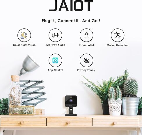 كاميرا أمان JAIOT داخلية، كاميرا للحيوانات الأليفة واي فاي 2.4 جيجا مع تطبيق الهاتف، كاميرا لأمن المنزل، رؤية ليلية ملونة، سلكية، كشف الحركة، إعداد سهل، صوت ثنائي الاتجاه، تعمل مع Alexa in Kuwait
