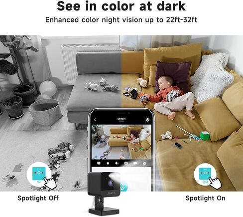 كاميرا أمان JAIOT داخلية، كاميرا للحيوانات الأليفة واي فاي 2.4 جيجا مع تطبيق الهاتف، كاميرا لأمن المنزل، رؤية ليلية ملونة، سلكية، كشف الحركة، إعداد سهل، صوت ثنائي الاتجاه، تعمل مع Alexa in Kuwait