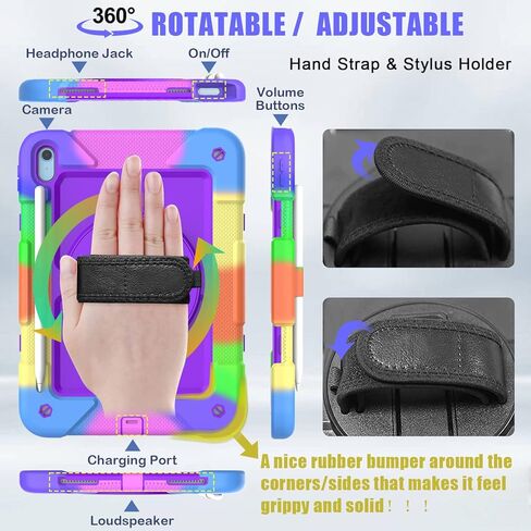 SUPNICE iPad 10th Generation Case 10.9 Inch 2022, Durable Shockproof Protective Cover with [Screen Protector][Pencil Holder][360 Rotating Stand][Shoulder Strap] for iPad 10th Gen 2022 - Black in Saudi Arabia