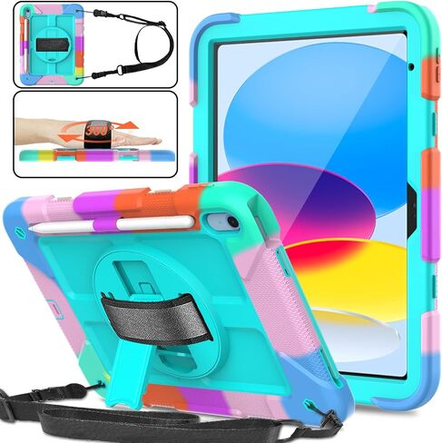 SUPNICE iPad 10th Generation Case 10.9 Inch 2022, Durable Shockproof Protective Cover with [Screen Protector][Pencil Holder][360 Rotating Stand][Shoulder Strap] for iPad 10th Gen 2022 - Black in Kuwait