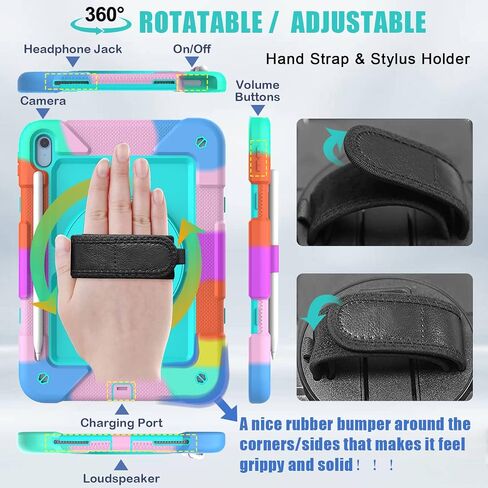 SUPNICE iPad 10th Generation Case 10.9 Inch 2022, Durable Shockproof Protective Cover with [Screen Protector][Pencil Holder][360 Rotating Stand][Shoulder Strap] for iPad 10th Gen 2022 - Black in Kuwait
