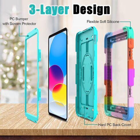 SUPNICE iPad 10th Generation Case 10.9 Inch 2022, Durable Shockproof Protective Cover with [Screen Protector][Pencil Holder][360 Rotating Stand][Shoulder Strap] for iPad 10th Gen 2022 - Black in Kuwait