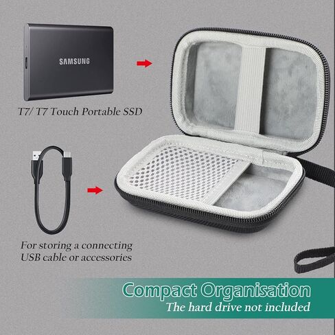 GeeRic Hard Carrying Case Compatible with Samsung T7/ T7 Touch, Portable SSD Hard Carrying Case, Hard EVA Shockproof Storage Travel Organizer, External Solid State Drives-Black in Kuwait