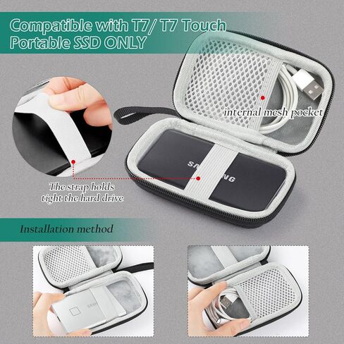 GeeRic Hard Carrying Case Compatible with Samsung T7/ T7 Touch, Portable SSD Hard Carrying Case, Hard EVA Shockproof Storage Travel Organizer, External Solid State Drives-Black in Kuwait