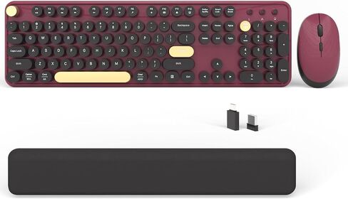 Retro Wireless Keyboard and Mouse Combo with Wrist Rest (Dark Green) in Kuwait