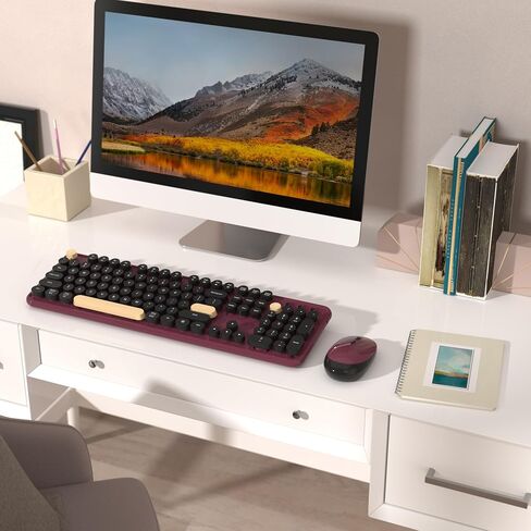 Retro Wireless Keyboard and Mouse Combo with Wrist Rest (Dark Green) in Kuwait
