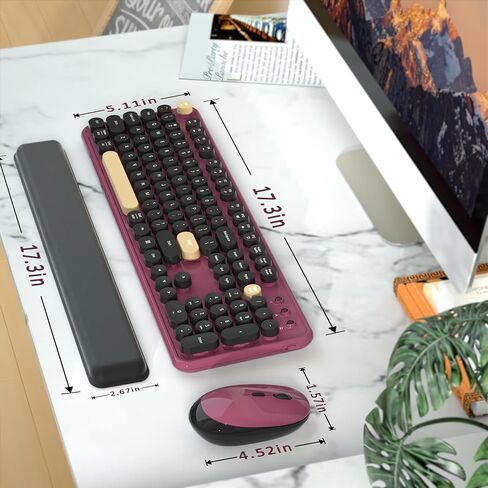 Retro Wireless Keyboard and Mouse Combo with Wrist Rest (Dark Green) in Kuwait