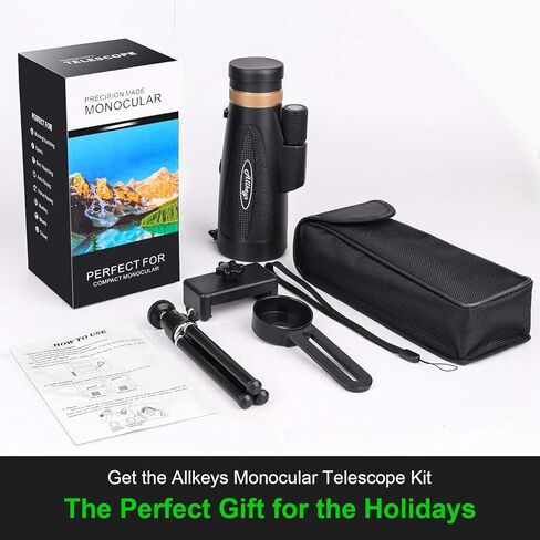 Allkeys 16x55 HD Monocular Telescope for Adults Kids, Waterproof Monocular with Quick Smartphone Holder,Day & Low Night Vision,BAK4 Prism FMC Lens for Stargazing Wildlife Bird Watching Travling in Kuwait