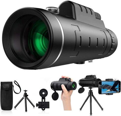 تلسكوب سيبيجنولي أحادي العين، منظار أحادي عالي الطاقة مع حامل للهاتف الذكي وحامل ثلاثي القوائم، تلسكوب تكبير مقاوم للماء، رؤية ليلية نهارية ومنخفضة، تركيز مزدوج منشوري BAK4 لصيد الطيور (12X50) in Kuwait