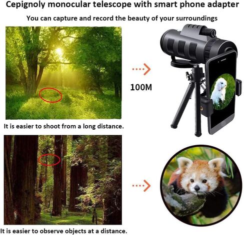 تلسكوب سيبيجنولي أحادي العين، منظار أحادي عالي الطاقة مع حامل للهاتف الذكي وحامل ثلاثي القوائم، تلسكوب تكبير مقاوم للماء، رؤية ليلية نهارية ومنخفضة، تركيز مزدوج منشوري BAK4 لصيد الطيور (12X50) in Kuwait