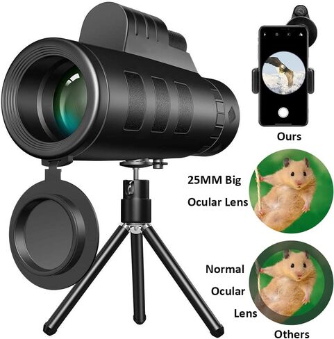 تلسكوب سيبيجنولي أحادي العين، منظار أحادي عالي الطاقة مع حامل للهاتف الذكي وحامل ثلاثي القوائم، تلسكوب تكبير مقاوم للماء، رؤية ليلية نهارية ومنخفضة، تركيز مزدوج منشوري BAK4 لصيد الطيور (12X50) in Kuwait