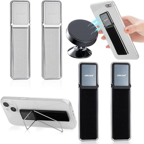 4 Pieces Phone Grip Strap Telescopic Phone Kickstand Elastic Finger Holer Hand Strap Adhesive Loop for Phone Grip with Stand Compatible with Most Smartphones (Black, Rose Gold) in Kuwait