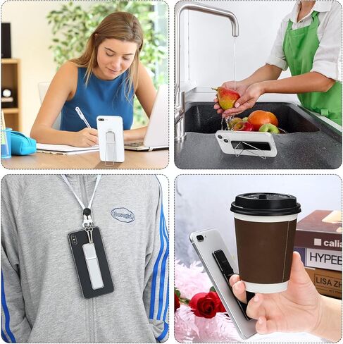 4 Pieces Phone Grip Strap Telescopic Phone Kickstand Elastic Finger Holer Hand Strap Adhesive Loop for Phone Grip with Stand Compatible with Most Smartphones (Black, Rose Gold) in Kuwait