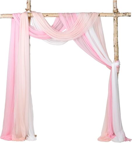 Lvydec 3 لوحات قوس الزفاف اللف النسيج، 30 "× 20ft مختلط اللون الشيفون النسيج الأقمشة خلفية مجرد الستار لحفل زفاف الديكور الطرف (وردة مغبرة أنيقة) in Kuwait
