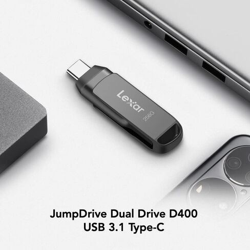 محرك فلاش Lexar 256GB JumpDrive Dual Drive D400 USB 3.1 Type-C وType-A، قراءة تصل إلى 130 ميجابايت/ثانية (LJDD400256G-BNQNU) in Kuwait
