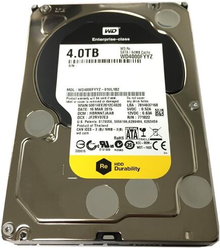 قرص صلب داخلي للمؤسسات من ويسترن ديجيتال RE 4TB 7200RPM 64MB كاش ساتا 6.0 جيجابت/ثانية 3.5 انش (WD4000FYZ) او اي ام - ضمان 3 سنوات (مجدد) in Saudi Arabia