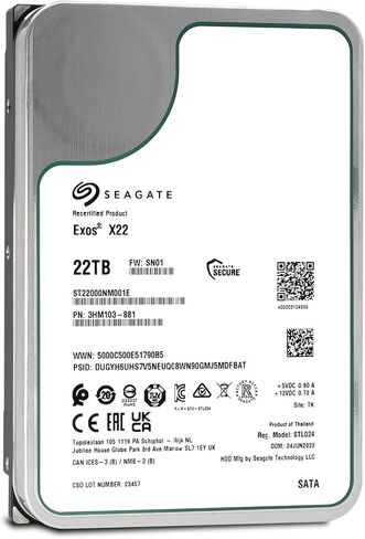 Seagate Exos X22 22TB SATA 6Gb/s 7200RPM 3.5 "محرك الأقراص الصلبة للمؤسسات - ST22000NM001E (متجدد) in Saudi Arabia