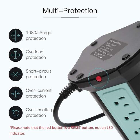Power Strip Tower Wireless Charger, SUPERDANNY Surge Protector Tower, 10A 1080J Charger Station with 9 Outlets & 4 USB Ports, Extension Cord 10ft for Laptop Phone Black and Blue in Kuwait