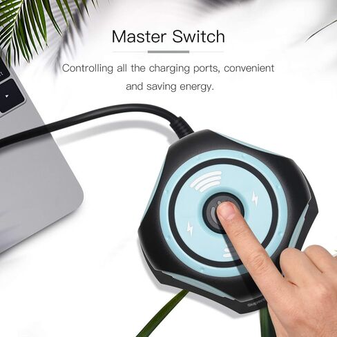 Power Strip Tower Wireless Charger, SUPERDANNY Surge Protector Tower, 10A 1080J Charger Station with 9 Outlets & 4 USB Ports, Extension Cord 10ft for Laptop Phone Black and Blue in Kuwait