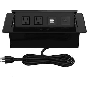 منافذ منبثقة مع منافذ USB PD 30 وات، صندوق توصيل مخرج كونترتوب مخفي، مقبس منبثق لمحور الطاقة لطاولة المؤتمرات مع مخرج تيار متردد، منافذ USB A وUSB C، مدرج في قائمة UL