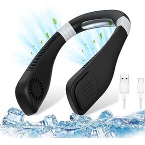 مروحة AMOVO المحمولة للرقبة بدون استخدام اليدين، مروحة مكيف هواء بدون شفرات، بطارية 5000 مللي أمبير في الساعة، مروحة USB قابلة لإعادة الشحن، 3 مستويات للسرعة ودرجة الحرارة قابلة للتعديل، مروحة شخصية يمكن ارتداؤها للتبريد (مروحة تبريد، أزرق) in Kuwait