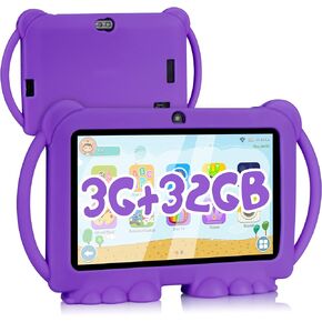 ATMPC Kids Tablet, 7 inch Tablet for Kids, 32GB ROM 3GB RAM Android 11.0 Toddler Tablet with 2.4G WiFi, GMS,Parental Control, Education APP, Dual Camera, Shockproof Case, Purple in Kuwait