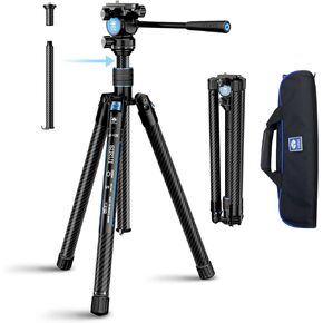 SIRUI Carbon Fiber Travel Tripod with E-10 360° Ball Head, 59.8" Compact Camera Tripod AT-125, Quick Release Reverse Folding Legs, Reversible Center Column, Max Load 17lbs - Traveler X-II