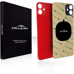 Cell4less Back Glass Compatible with The iPhone 12 W/Full Body Adhesive, Removal Tool, and Wide Camera Hole for Quicker Installation NO Logo (Black)
