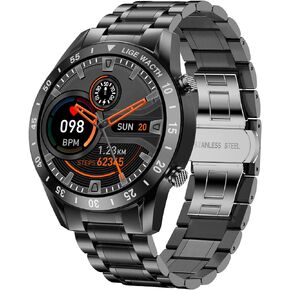 ساعة ذكية LIGE لنظام Android iOS، مكالمات بلوتوث، دردشة صوتية مع معدل ضربات القلب/مراقبة النوم، متتبع اللياقة البدنية، شاشة لمس كاملة IP67 مقاومة للماء من الفولاذ المقاوم للصدأ للرجال in Kuwait