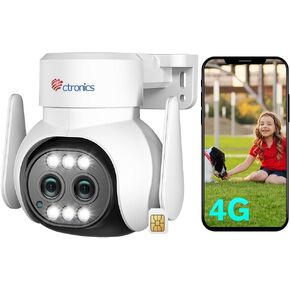 كاميرا سيترونيكس 4G LTE الخلوية مع عدسة مزدوجة (تتبع تلقائي وتكبير)، لا توجد كاميرا واي فاي في الهواء الطلق مع بطاقة SIM، رؤية ليلية ملونة عالية الدقة، كشف الإنسان/الحركة، التحدث في اتجاهين، SD/سحابة، IP66 in Kuwait