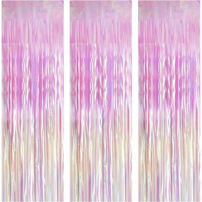 3 Pack Foil Curtains Metallic Foil Fringe Curtain-JVIGUE，Birthday Party Photo Backdrop Wedding Event Decor (Blue Decorative Streamers)