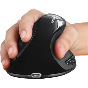 Vassink Ergonomic Mouse Wireless Mouse Type C Rechargeable Vertical Mouse Right Handed Small Mouse with USB Receiver, 6 Buttons 2.4GHz Adjustable DPI 800/1200/1600 for PC,Laptop,etc (Black)