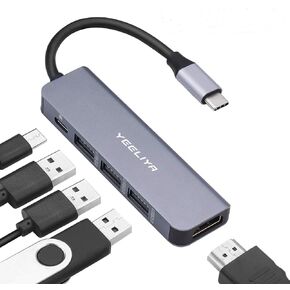 محول USB C لجهاز MacBook Pro، 5 في 1 usbc إلى Hdmi-متوافق (4k) Dongle، 100W PD، USB-C إلى USB 3. 0 منافذ (3) لأجهزة iPad Pro MacBook Pro وغيرها من نوع C in Kuwait