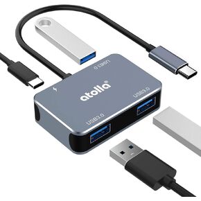 atolla USB C Hub – Aluminum 4-in-1 USB C Adapter with 3 USB 3.0 Ports & 60W Power Delivery Port for MacBook Pro/Air, iPad Pro, Chromebook, Dell and More