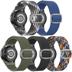 20mm Braided Bands Compatible with Samsung Galaxy Watch 6/5/4 40mm 44mm/Watch 5 Pro 45mm/Watch 6/4 Classic 43mm 47mm 42mm 46mm/Active 2/Active/Watch 3 41mm, 5 Pack Elastic Stylish Quick Release Bands