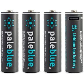 USB Rechargeable AA Batteries by Pale Blue, Lithium Ion 1.5v 1700 mAh, Charges 1.5 Hours, Over 1000 Cycles, 4-in-1 USB-A to USB-C Charging Cable, LED Charge Indicator, 12-Pack