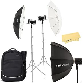 فلاش GODOX AD300 Pro Godox AD300Pro Godox Flash، TTL 2.4G HSS 1 / 8000s فلاش خارجي مع بطارية ليثيوم 2600 مللي أمبير في الساعة، وقت إعادة التدوير 0.01-1.5 ثانية، 320 ومضة طاقة كاملة، مع حقيبة ظهر/AD-S60S Softbox/مظلتين in Kuwait