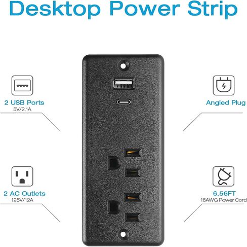 HHSOET Furniture Recessed Power Strip, 10W USB A Ports, Black, 6FT in Kuwait