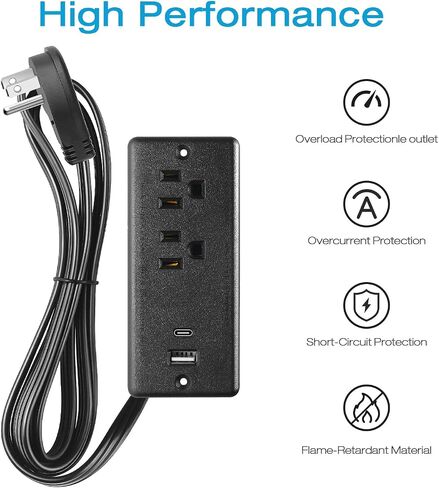 HHSOET Furniture Recessed Power Strip, 10W USB A Ports, Black, 6FT in Kuwait