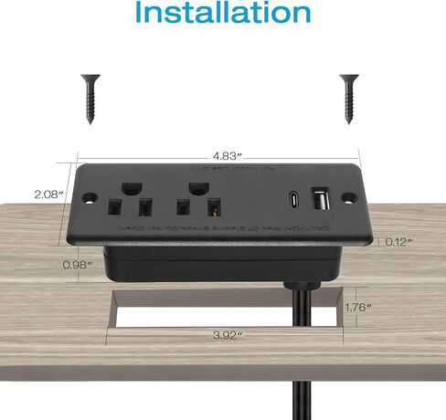 HHSOET Furniture Recessed Power Strip, 10W USB A Ports, Black, 6FT in Kuwait