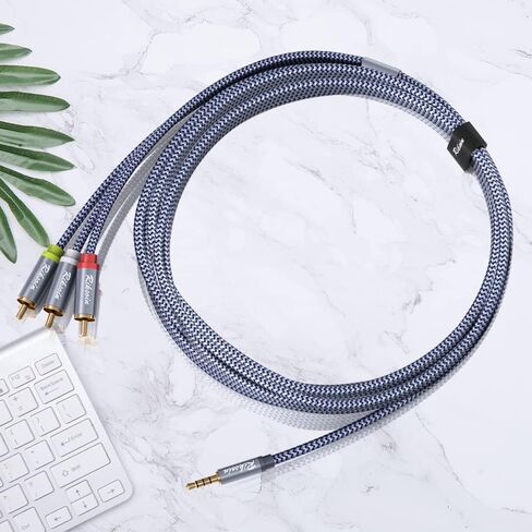 كابل فيديو صوت 3.5 ملم إلى 3 RCA، 6.6FT/2M 3.5 ملم إلى 3 ذكر محول RCA كابل AUX سلك AV لملفات MP3، وكاميرات الفيديو، والكمبيوتر اللوحي، ومكبر الصوت، والمسرح المنزلي، ومشغل DVD والمزيد (رمادي) in Kuwait