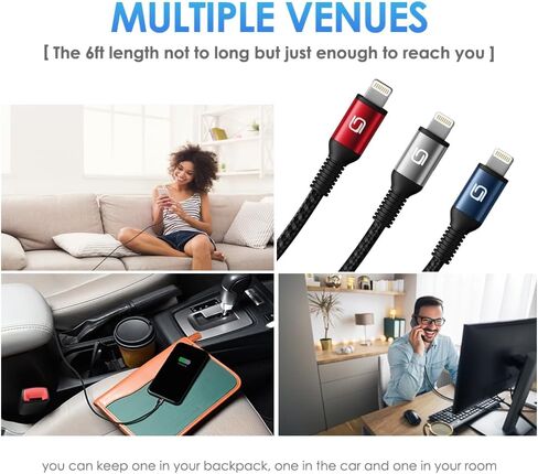 iPhone Charger Cable [MFi Certified] USB-A to Lightning Cable 6FT, 3 Pack in Kuwait