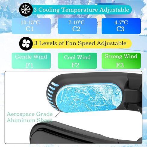 مروحة AMOVO المحمولة للرقبة بدون استخدام اليدين، مروحة مكيف هواء بدون شفرات، بطارية 5000 مللي أمبير في الساعة، مروحة USB قابلة لإعادة الشحن، 3 مستويات للسرعة ودرجة الحرارة قابلة للتعديل، مروحة شخصية يمكن ارتداؤها للتبريد (مروحة تبريد، أزرق) in Kuwait