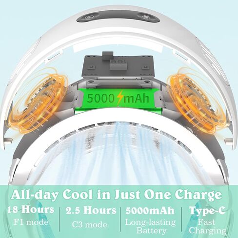 مروحة AMOVO المحمولة للرقبة بدون استخدام اليدين، مروحة مكيف هواء بدون شفرات، بطارية 5000 مللي أمبير في الساعة، مروحة USB قابلة لإعادة الشحن، 3 مستويات للسرعة ودرجة الحرارة قابلة للتعديل، مروحة شخصية يمكن ارتداؤها للتبريد (مروحة تبريد، أزرق) in Kuwait